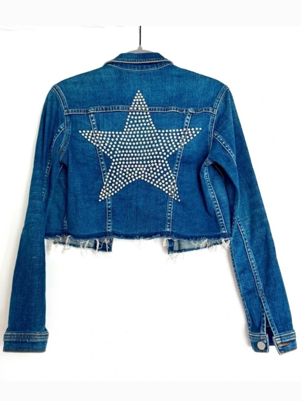 L’Agence Zuma Cropped Denim Jacket with Studded Star